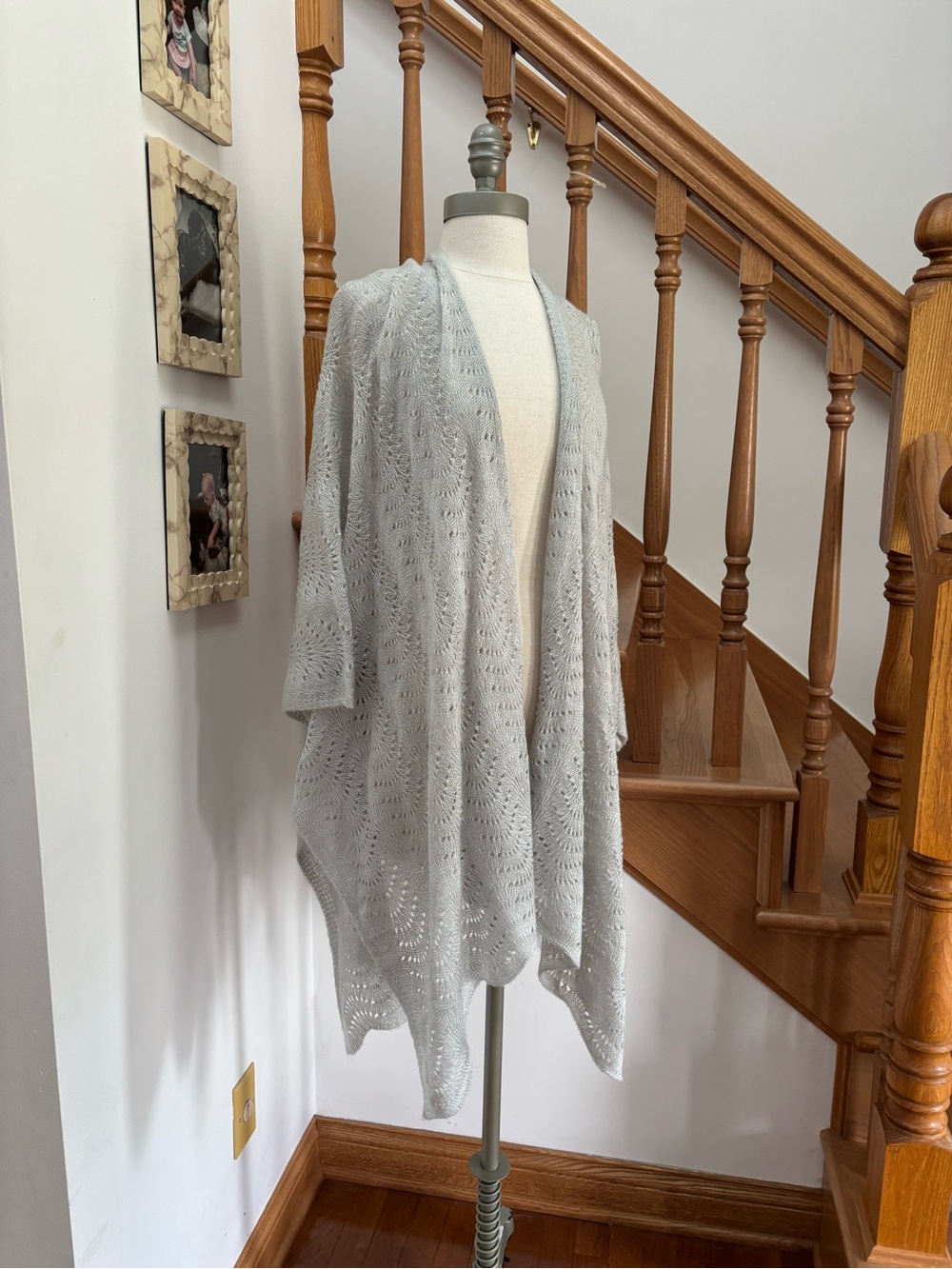 Lauren Conrad Soft Grey Crochet Knit Open Shawl